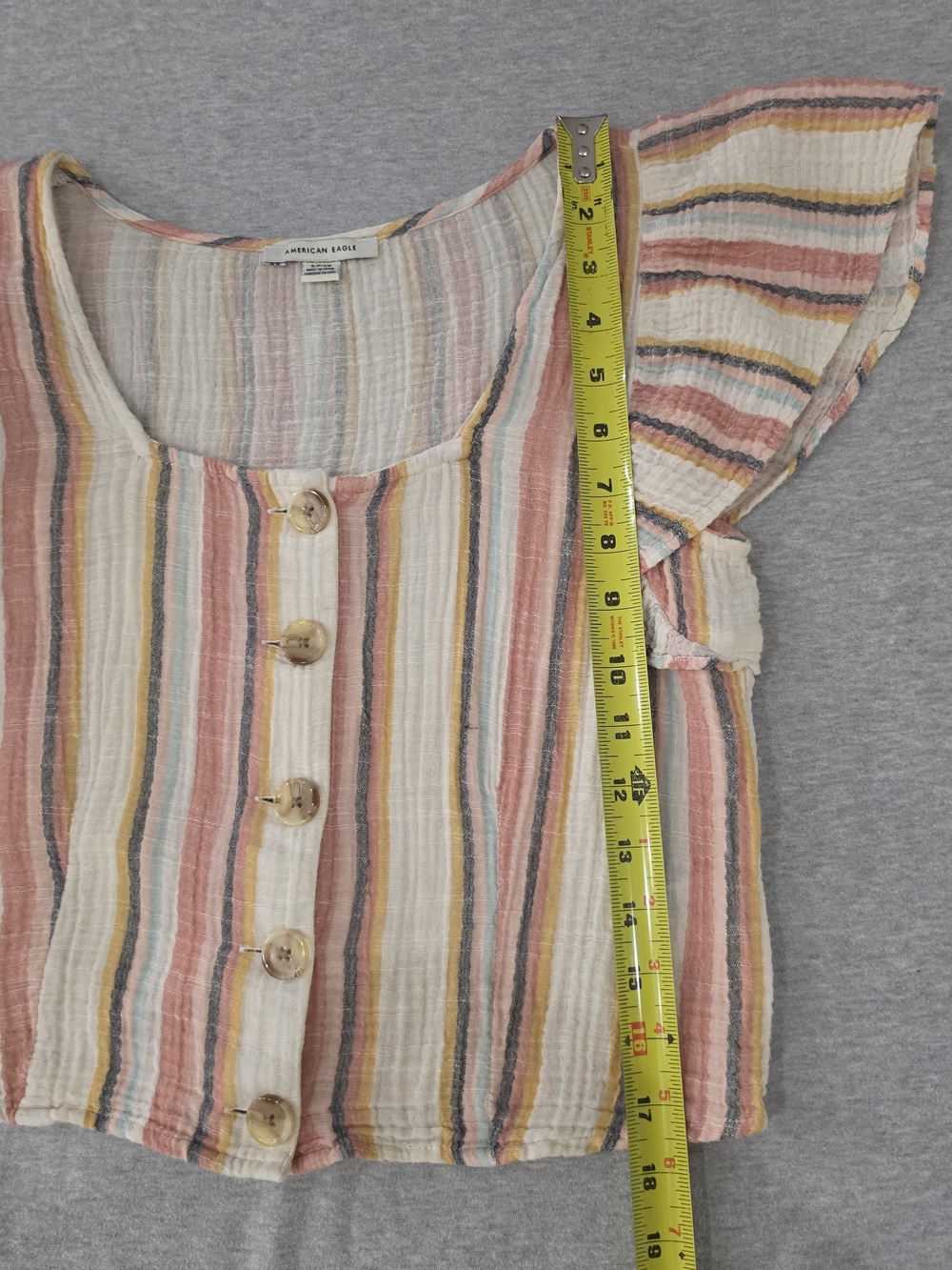 American Eagle Striped Button-Front Flutter Sleeve Top - Multi Pink Size PS - Picture 4 of 7